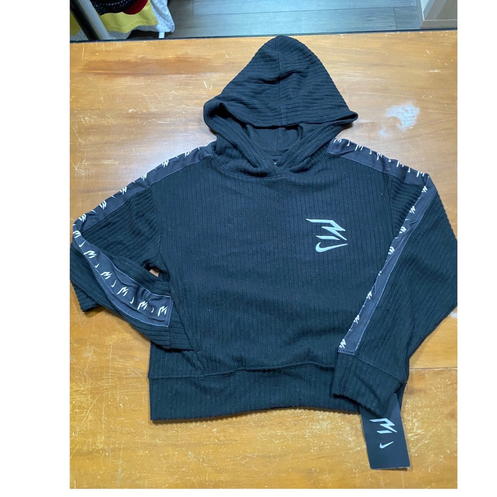 NWT 3 Brand Hoodie Kids S Black Russell Wilson Nike Cropped Ribbed Pullover
